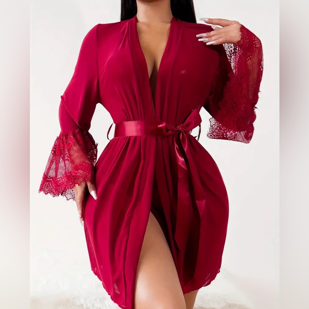 Deep red Robe with matching panties